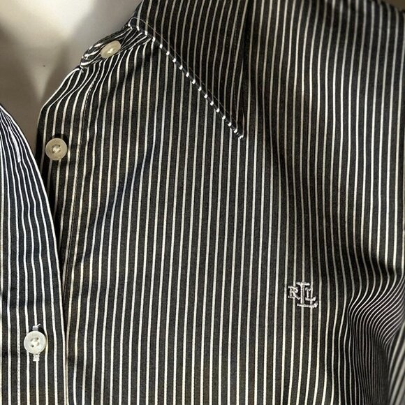 Lauren SZ 2X Navy Pinstripe Cotton Shirt Button Front Old Money Academia Classic - Picture 5 of 11